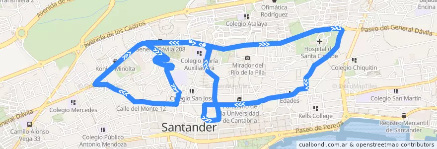 Mapa del recorrido 16: Plaza de los Remedios - General Dávila de la línea  en Santander.