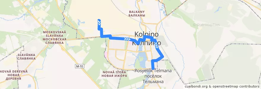Mapa del recorrido Автобус № 368: Комбинат стройматериалов => Оборонная улица de la línea  en Колпино.