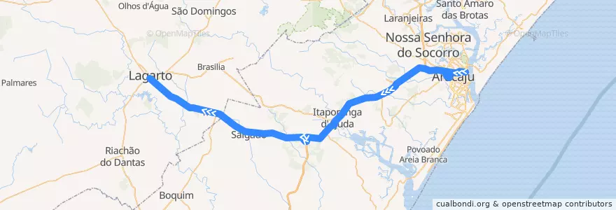 Mapa del recorrido Rota Aracaju Lagarto de la línea  en Sergipe.