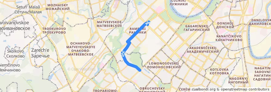 Mapa del recorrido Автобус 715: МГУ => Метро "Проспект Вернадского" de la línea  en Западный административный округ.