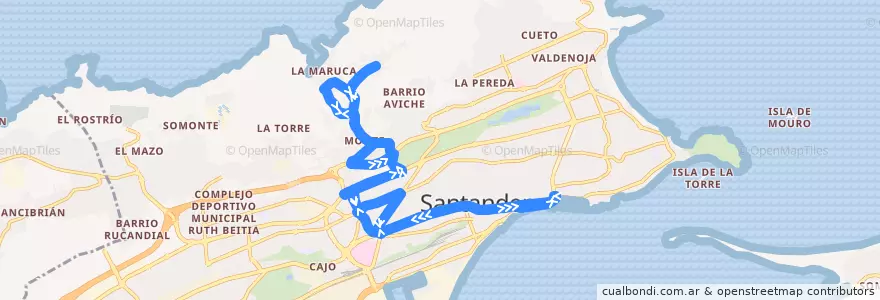 Mapa del recorrido 18-1: Puertochico - Monte de la línea  en Santander.
