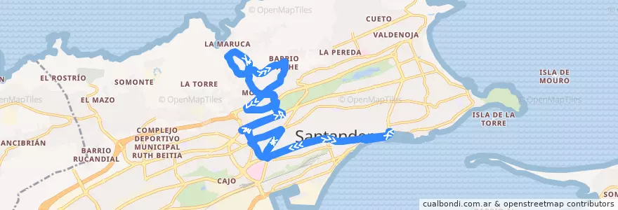 Mapa del recorrido 18-2: Puertochico - Monte de la línea  en Santander.