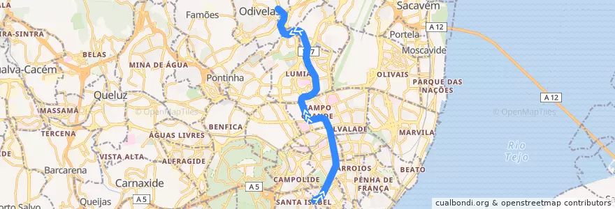 Mapa del recorrido Linha Amarela: Rato → Odivelas de la línea  en Lisboa.