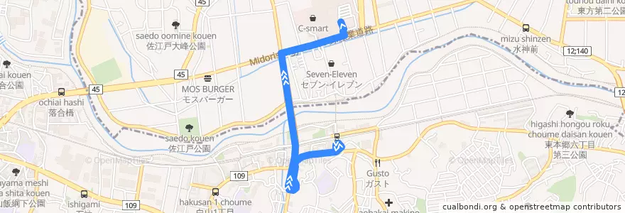 Mapa del recorrido ららぽーと横浜シャトルバス　鴨居駅前⇒ららぽーと横浜 de la línea  en 横浜市.