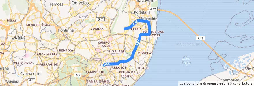 Mapa del recorrido Linha Vermelha: São Sebastião → Aeroporto de la línea  en Lisboa.