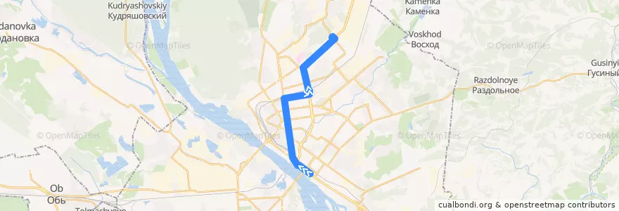 Mapa del recorrido Троллейбус 13: Речной вокзал - Учительская улица de la línea  en городской округ Новосибирск.