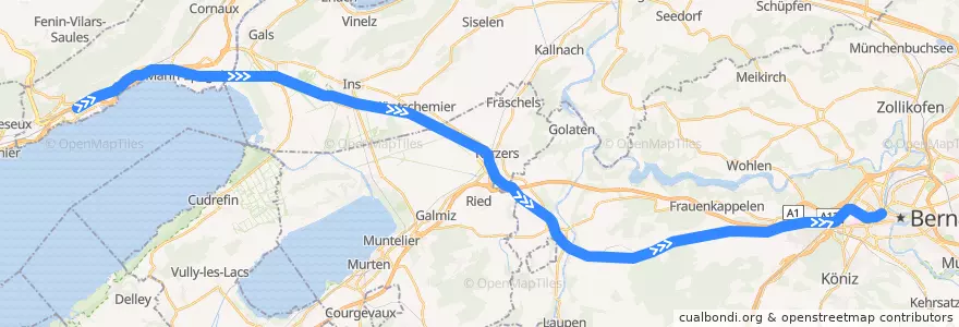 Mapa del recorrido S5: Neuchâtel => Bern de la línea  en Schweiz/Suisse/Svizzera/Svizra.