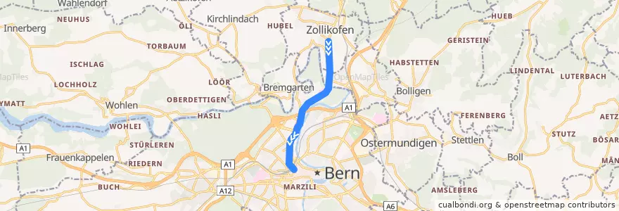 Mapa del recorrido S9: Unterzollikofen => Bern RBS de la línea  en Bern.