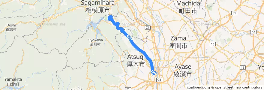 Mapa del recorrido 厚木01系統 de la línea  en 神奈川縣.