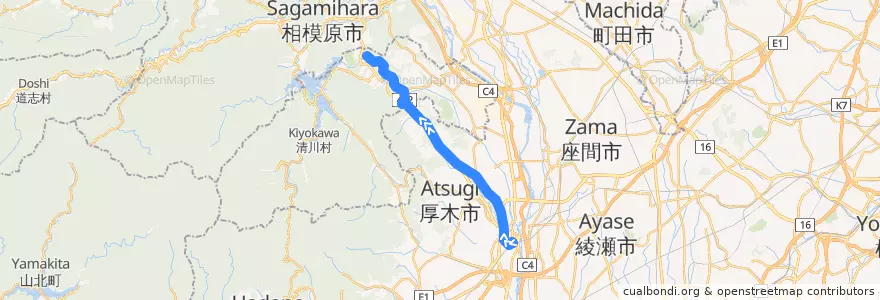 Mapa del recorrido 厚木02系統 de la línea  en 神奈川県.