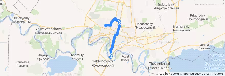 Mapa del recorrido Троллейбус №9: автовокзал "Южный" - Бальнеолечебница de la línea  en Krasnodar Municipality.