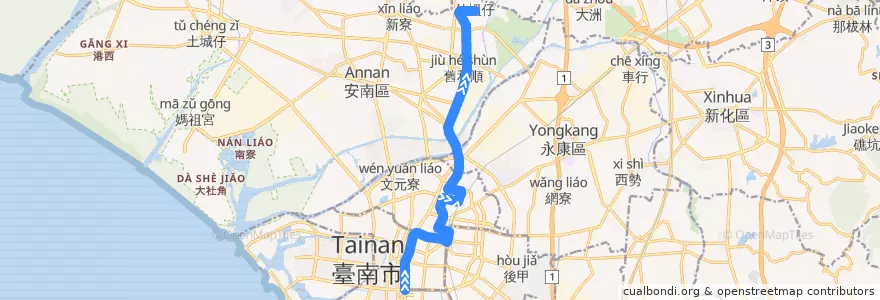 Mapa del recorrido 18路(往塭南里_往程) de la línea  en 臺南市.