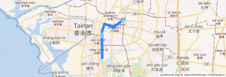 Mapa del recorrido 11路(往大成路口_往程) de la línea  en Tainan.