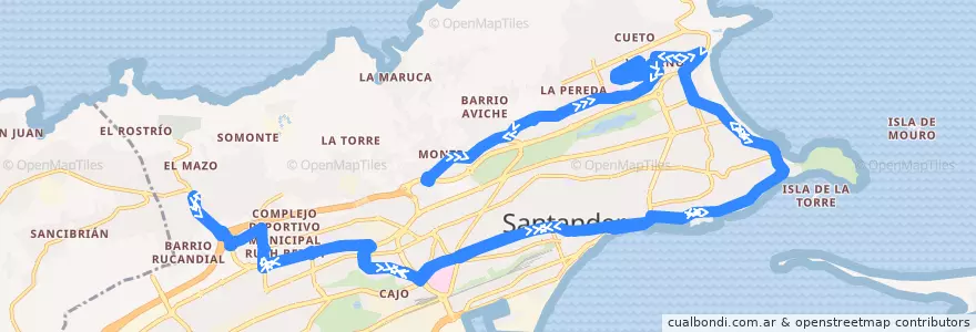 Mapa del recorrido N1: Corbán - Grupo Ateca de la línea  en Santander.