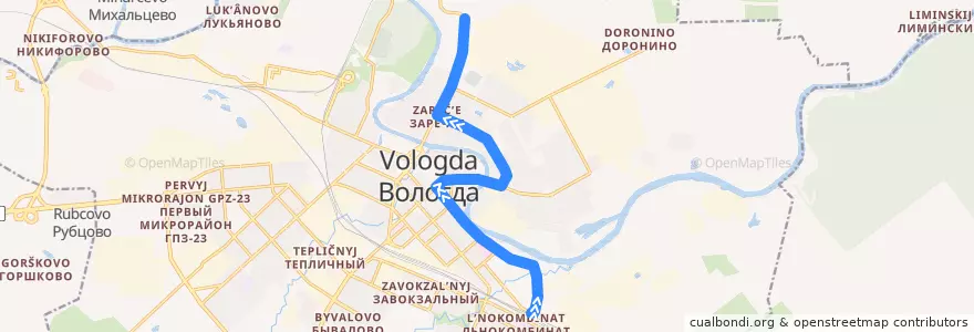 Mapa del recorrido Автобус №2: Льнокомбинат — Бригантина de la línea  en ヴォログダ管区.