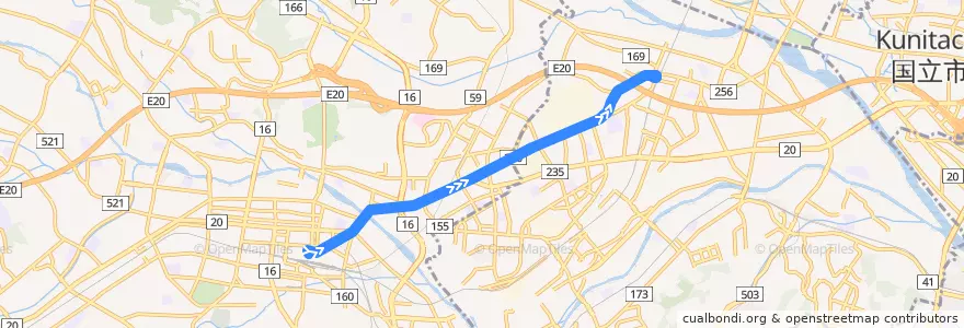 Mapa del recorrido 日野50系統 de la línea  en 東京都.