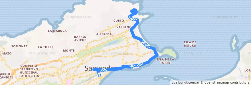 Mapa del recorrido 15: Plaza de las Estaciones - El Faro de la línea  en Santander.