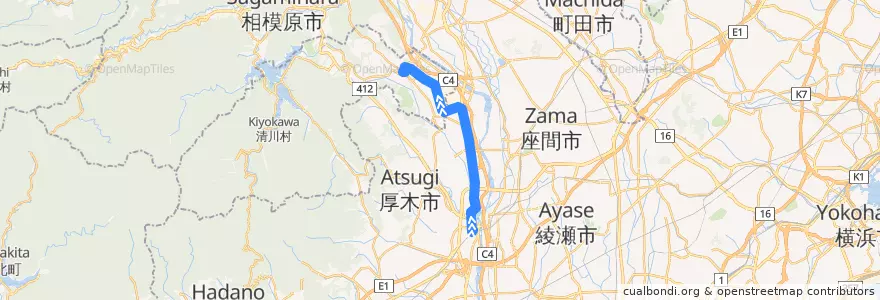 Mapa del recorrido 厚木63系統 de la línea  en 神奈川縣.
