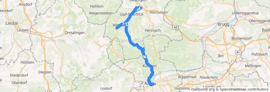 Mapa del recorrido Bus 136: Frick => Aarau de la línea  en Argovie.
