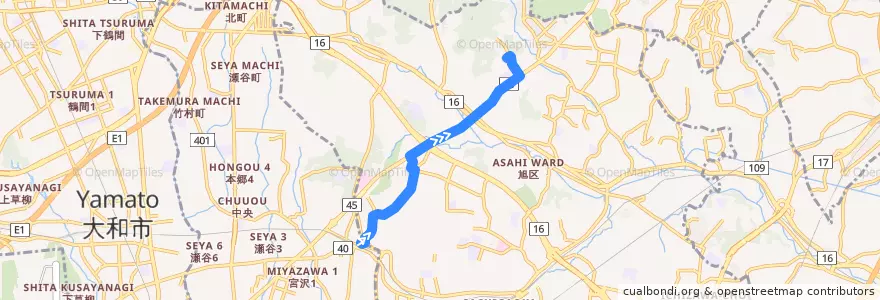 Mapa del recorrido 相鉄バス 旭34系統 (三ツ境駅-よこはま動物園) de la línea  en 旭区.