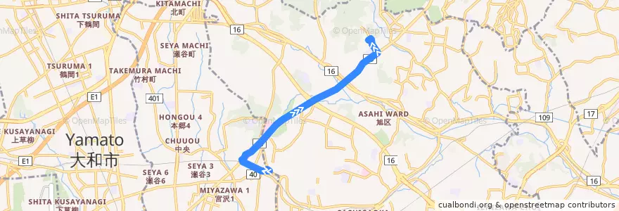 Mapa del recorrido 相鉄バス 旭33系統(三ツ境駅→中丸→よこはま動物園) de la línea  en 요코하마시.