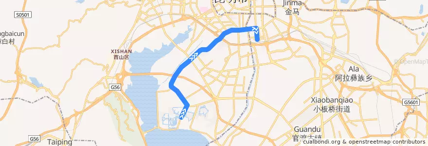 Mapa del recorrido 昆明公交44路 de la línea  en 西山区.
