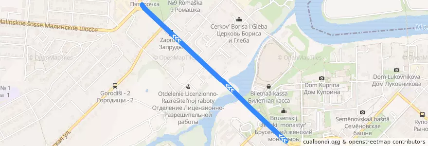 Mapa del recorrido Автобус: № 33 «Коломна (Старая Коломна) – Лукерьино» de la línea  en Коломенский городской округ.