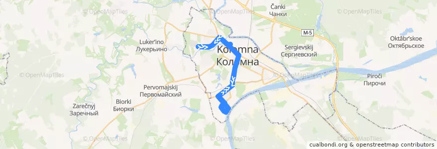 Mapa del recorrido Автобус: № 7 «Набережная – Новое Кладбище» de la línea  en Коломенский городской округ.