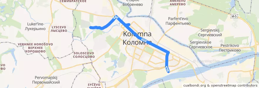 Mapa del recorrido Автобус: № 10 «Приокская – Новое кладбище» de la línea  en Коломенский городской округ.