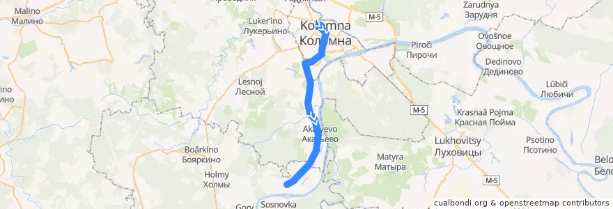 Mapa del recorrido Автобус: № 34 «Коломна (Старая Коломна) – Белые Колодези» de la línea  en Коломенский городской округ.