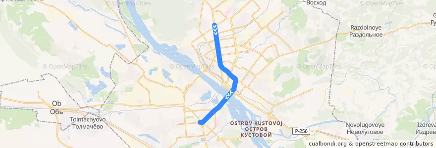 Mapa del recorrido Ленинская линия: Заельцовская → Площадь Маркса de la línea  en ノヴォシビルスク管区.