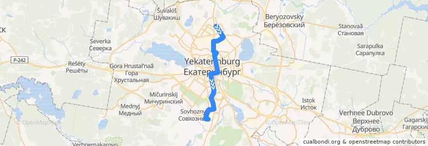 Mapa del recorrido Трамвай 25. Фрезеровщиков — Керамическая de la línea  en городской округ Екатеринбург.