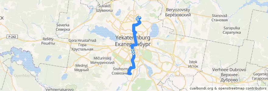 Mapa del recorrido Трамвай 14. Эльмаш - Керамическая de la línea  en городской округ Екатеринбург.