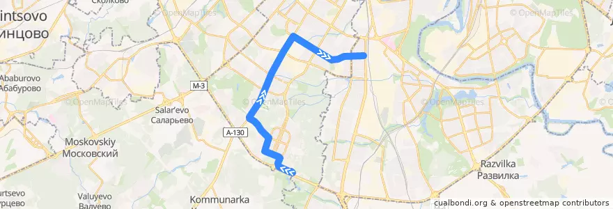 Mapa del recorrido Троллейбус № 72: Проезд Карамзина - Метро "Варшавская" de la línea  en South-Western Administrative Okrug.