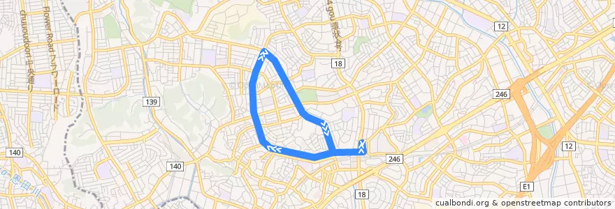 Mapa del recorrido 松風台線 de la línea  en 青葉区.