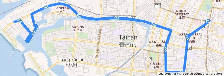 Mapa del recorrido 2路(往安平_往程) de la línea  en Tainan.