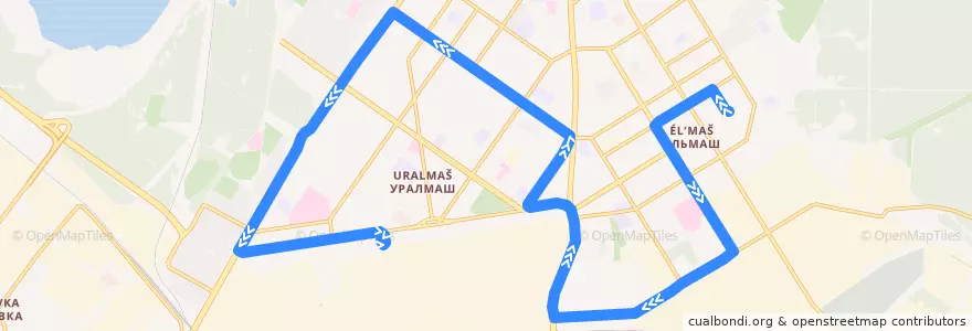 Mapa del recorrido Трамвай 17. Эльмаш - Машиностроителей de la línea  en بلدية يكاترينبورغ.