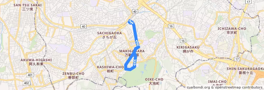 Mapa del recorrido 旭19: 二俣川駅南口 → 二俣川駅南口 de la línea  en Асахи.
