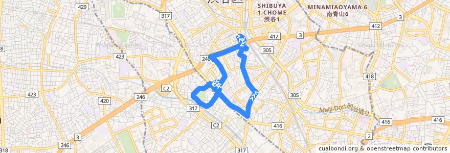 Mapa del recorrido 代官山循環線 de la línea  en 東京都.