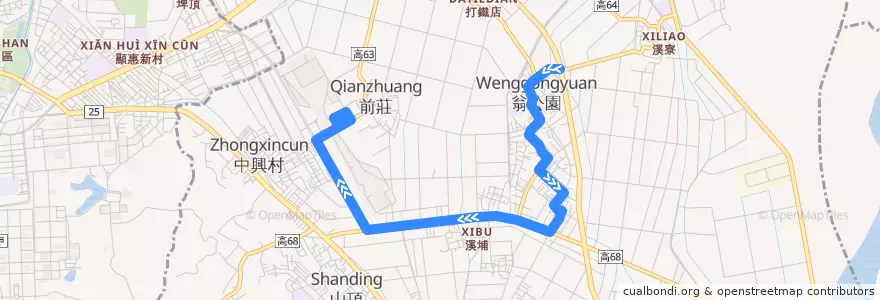 Mapa del recorrido 橘21B(往程) de la línea  en 大寮區.