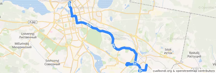 Mapa del recorrido Автобус 1. Железнодорожный вокзал — станция Кольцово de la línea  en городской округ Екатеринбург.