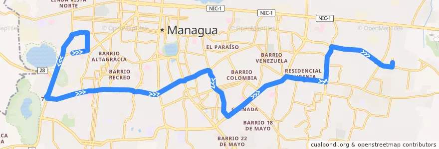 Mapa del recorrido Ruta 110: Aldea SOS -> Mercado Mayoreo de la línea  en Managua (Municipio).