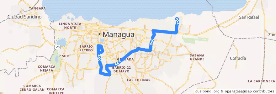 Mapa del recorrido Ruta 117: Villa José Benito Escobar -> UCA de la línea  en Managua (Municipio).