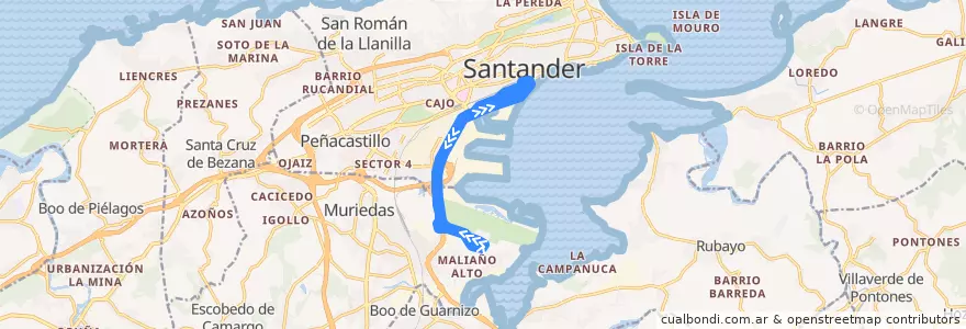 Mapa del recorrido S4: Aeropuerto - Estación de autobuses de la línea  en Santander.