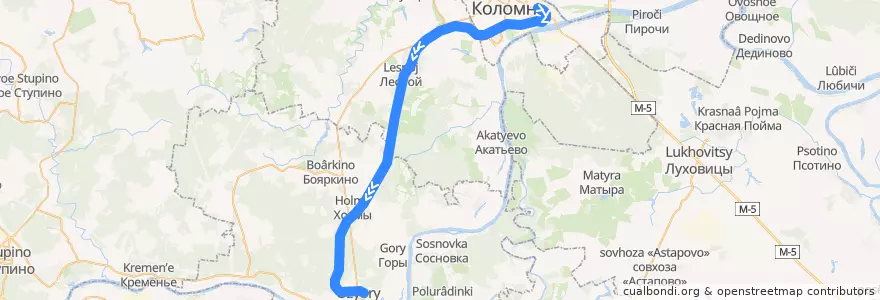 Mapa del recorrido Рельсовый автобус Голутвин - Озёры de la línea  en Oblast' di Mosca.