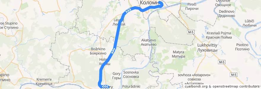 Mapa del recorrido Рельсовый автобус Озёры - Голутвин de la línea  en Oblast Moskou.