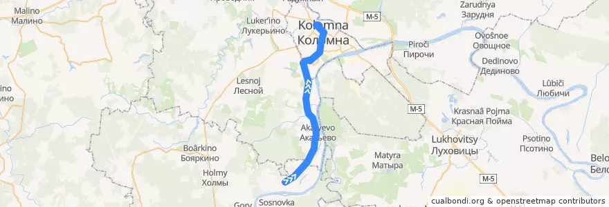 Mapa del recorrido Автобус: № 34 «Белые Колодези - Коломна (Старая Коломна)» de la línea  en Коломенский городской округ.
