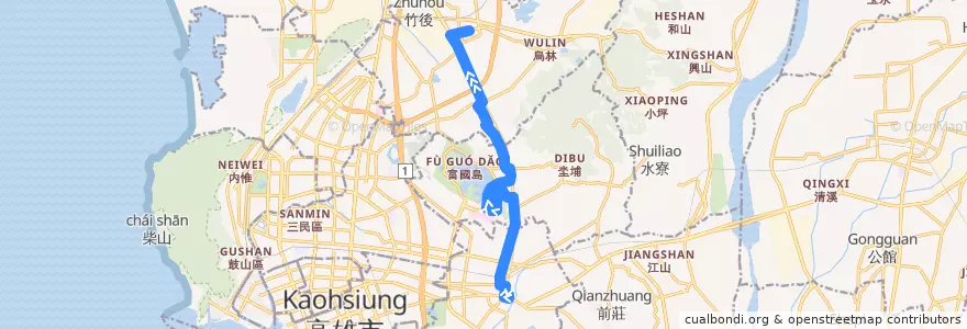 Mapa del recorrido 橘16路(往程) de la línea  en 高雄市.