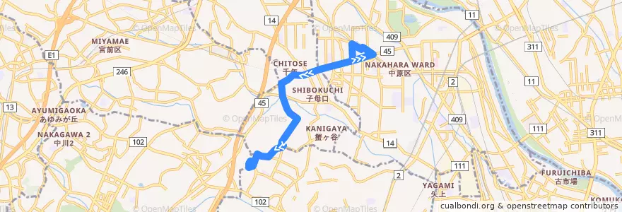 Mapa del recorrido 久末団地線 de la línea  en 가나가와현.