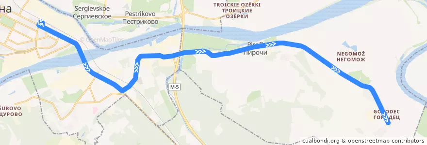 Mapa del recorrido Автобус: № 32 «Коломна (Голутвин) – Городец» de la línea  en Коломенский городской округ.
